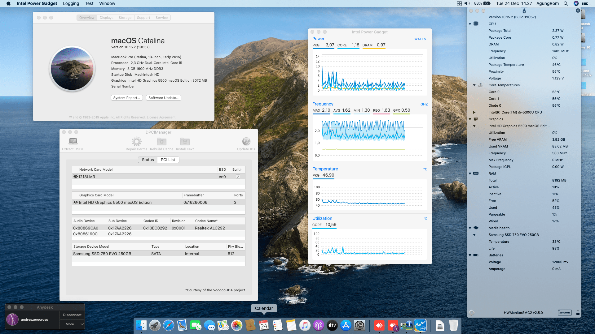 Success Hackintosh macOS Catalina 10.15.2 Build 19C57 at Lenovo Thinkpad X250